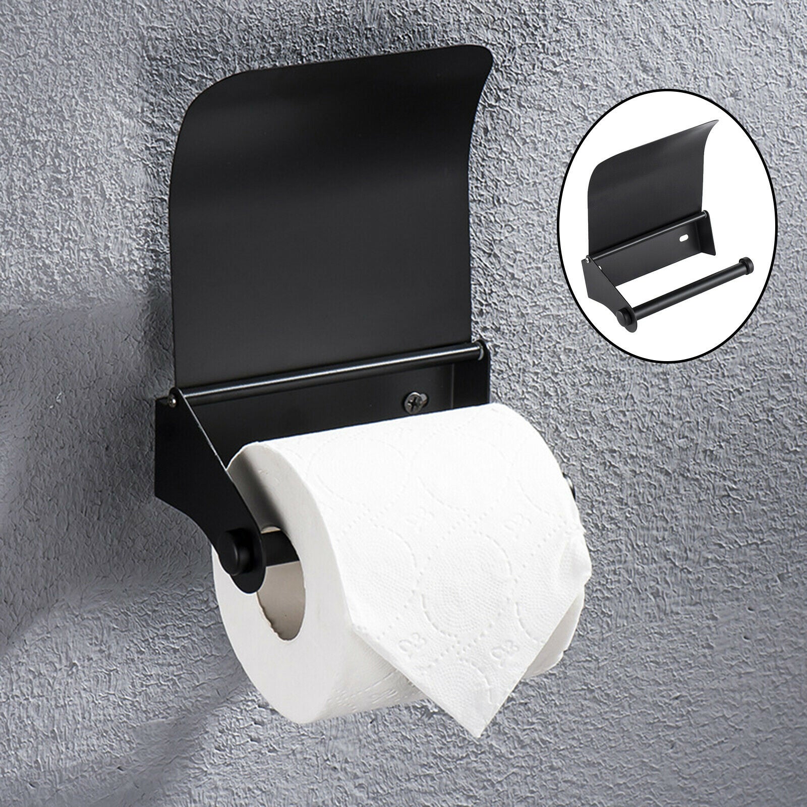 Stainless Black Toilet Roll Paper Holder Tissue Shelf Single Roll