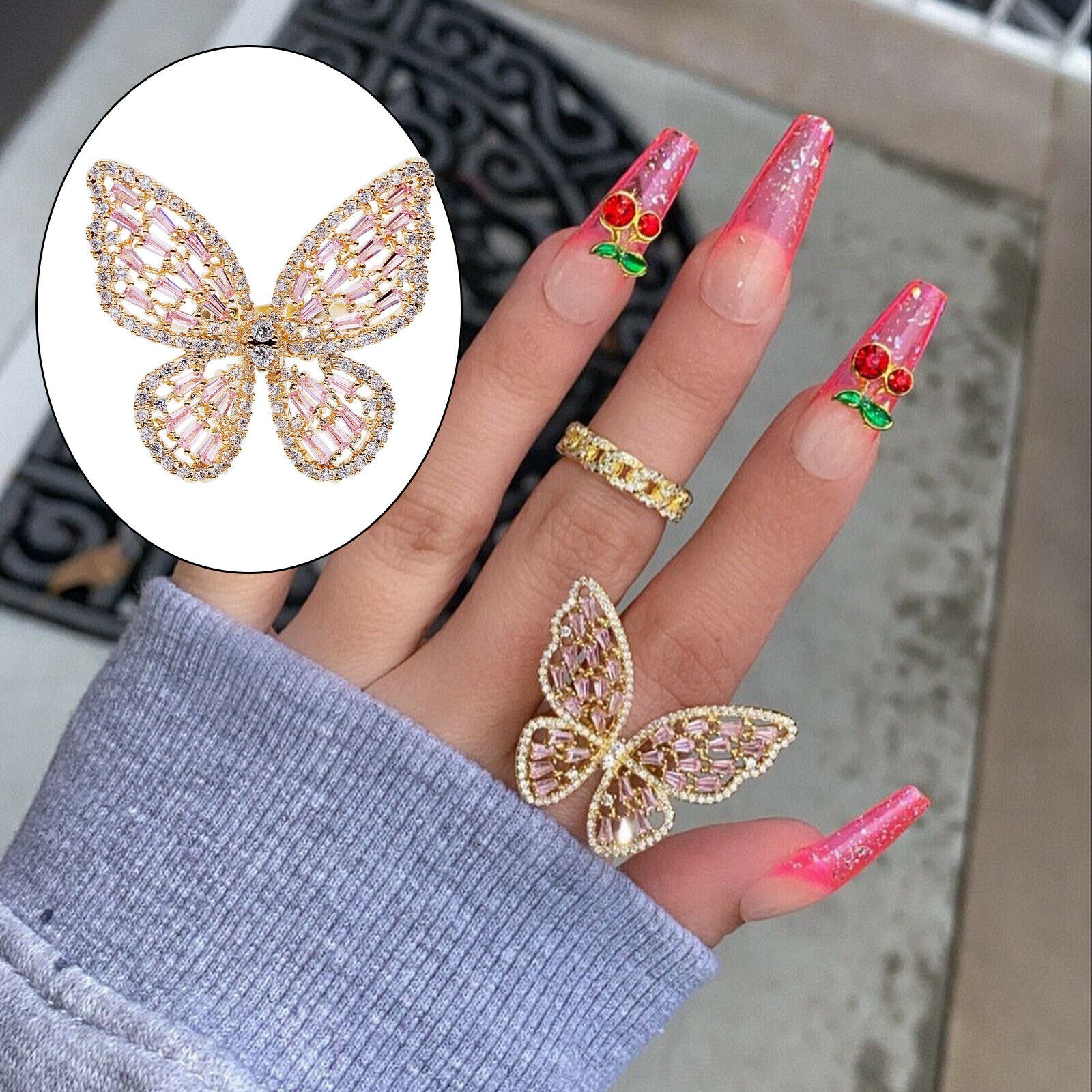 Sparkly Rhinestone Butterfly Rings Knuckle Rings Wedding Party Jewelry