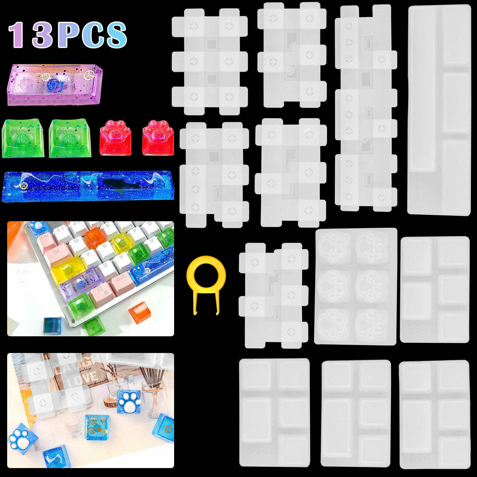 13Pcs Key Cap Silicone Molds Kit Keyboard Decor Moulds DIY Epoxy Craft Handmade