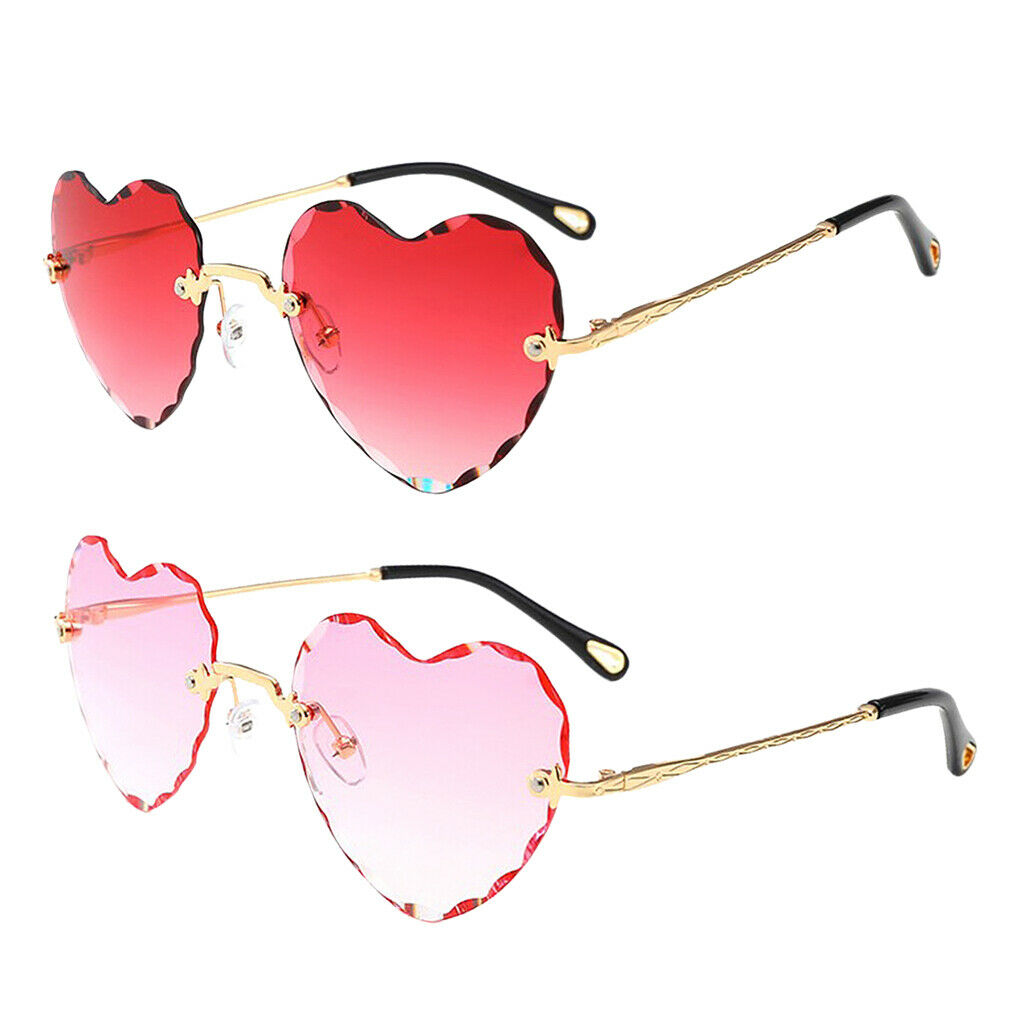 2x Womens Heart Shaped Rimless Sunglasses Tinted Lens Eyewear UV Protection