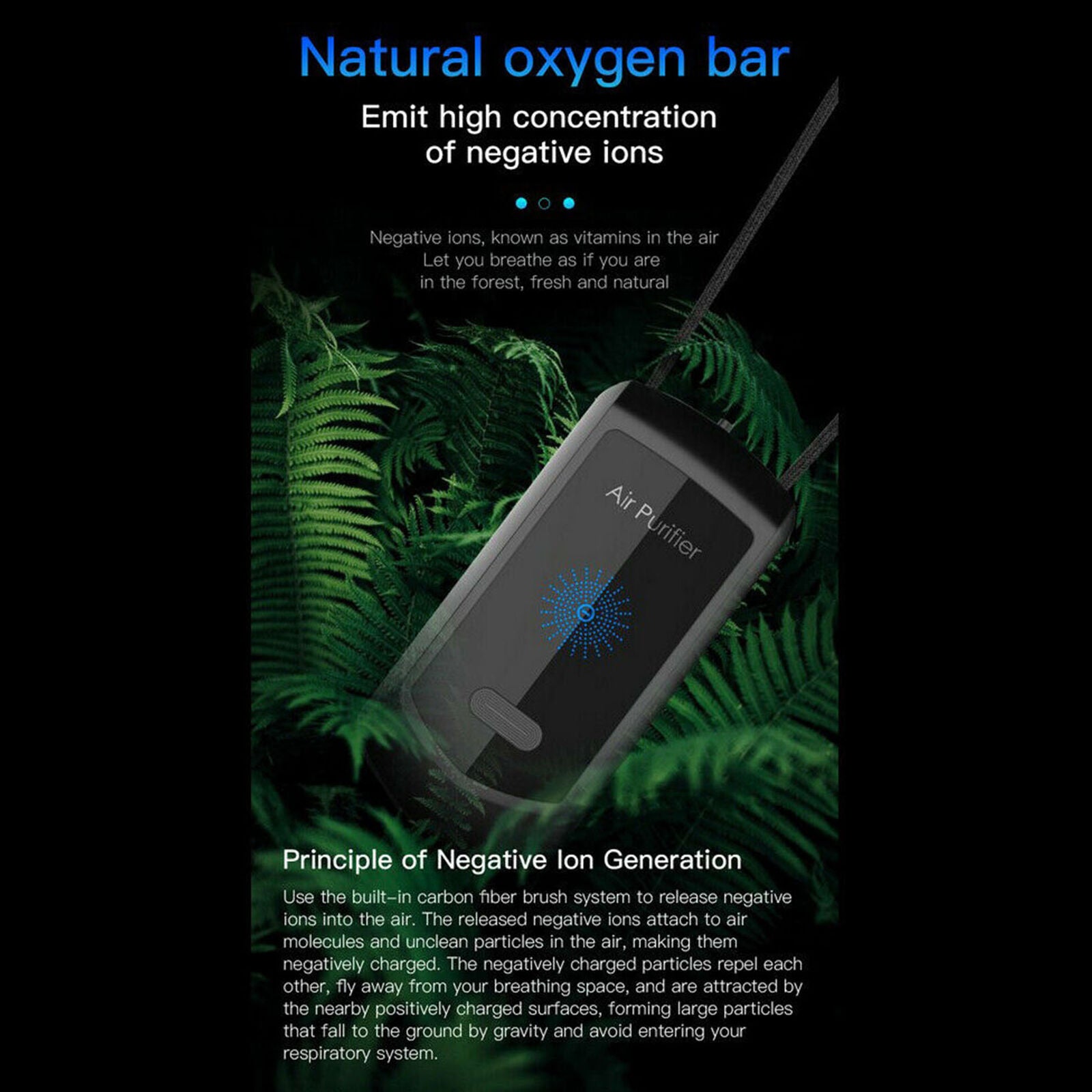 Personal Air Purifier Wearable Necklace Portable Freshener Remove Black