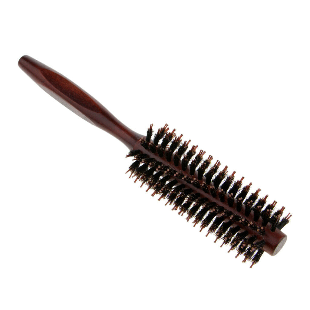 Wood Handle Round Comb Natural Bristle Hairdressing Hairbrush Twill Teeth