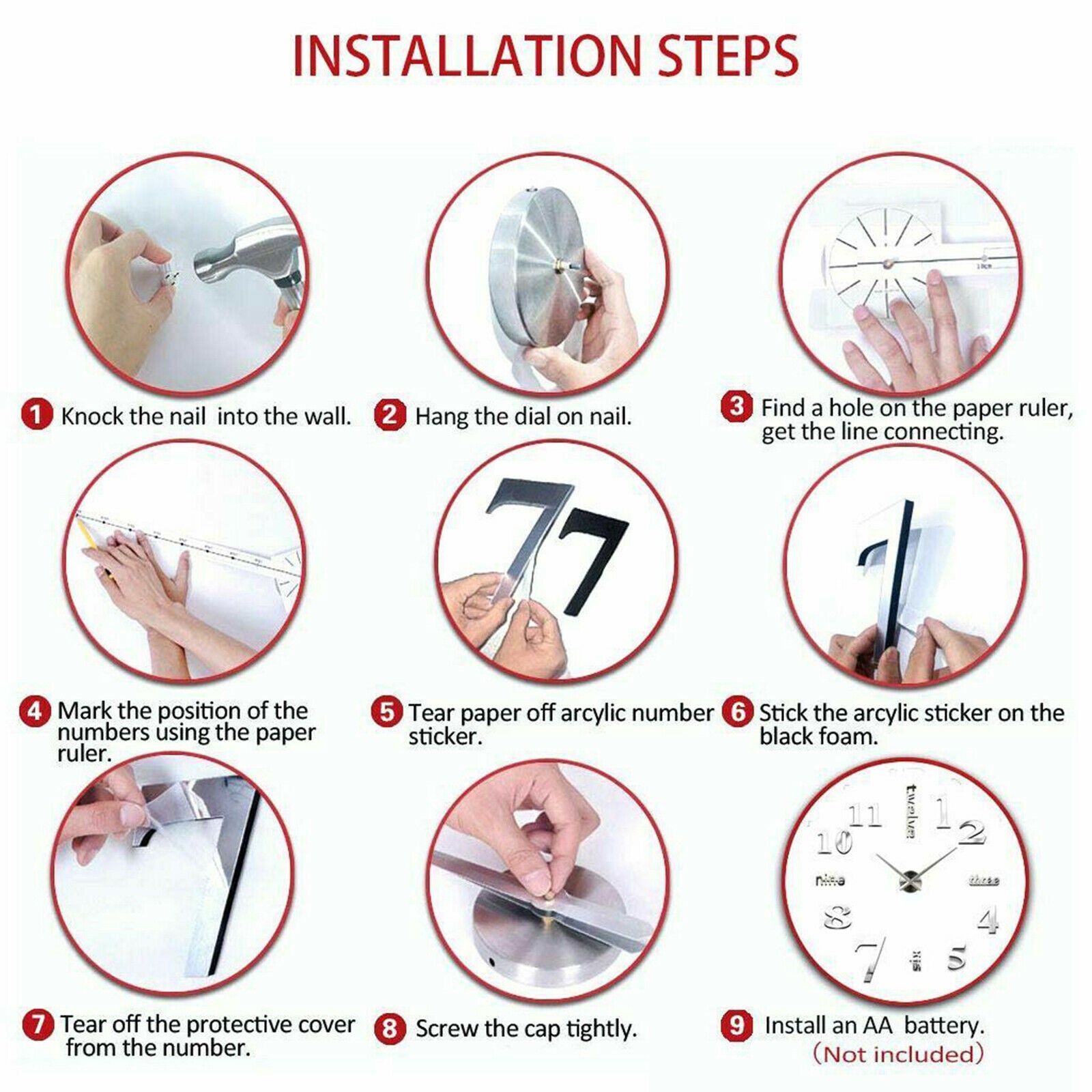 Mirror Surface Wall Clock Silent Wall Stickers Stick on Large Home Decor