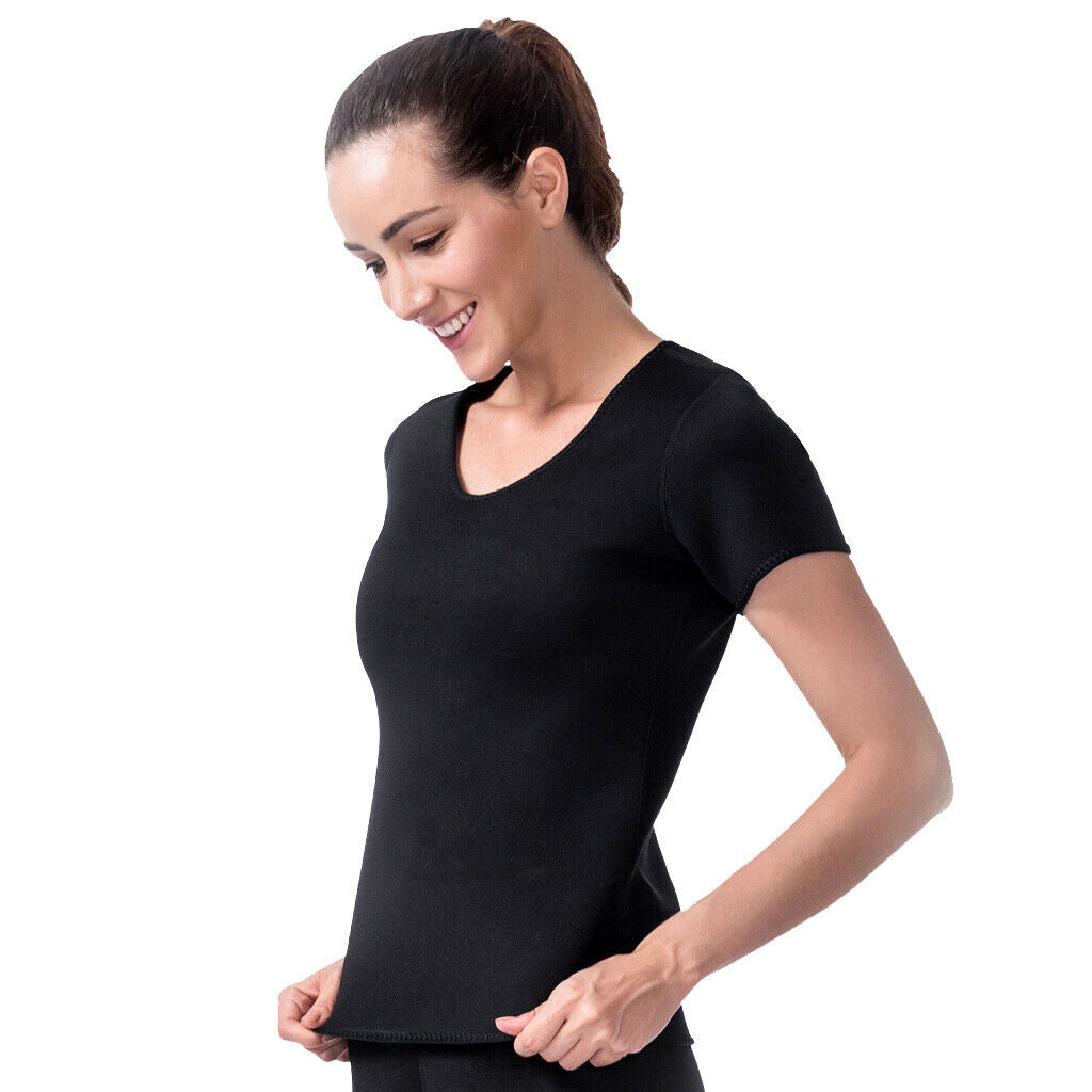 Women Neoprene Sport T Shirt Short Sleeve Yoga Fitness Exercise Top Black L