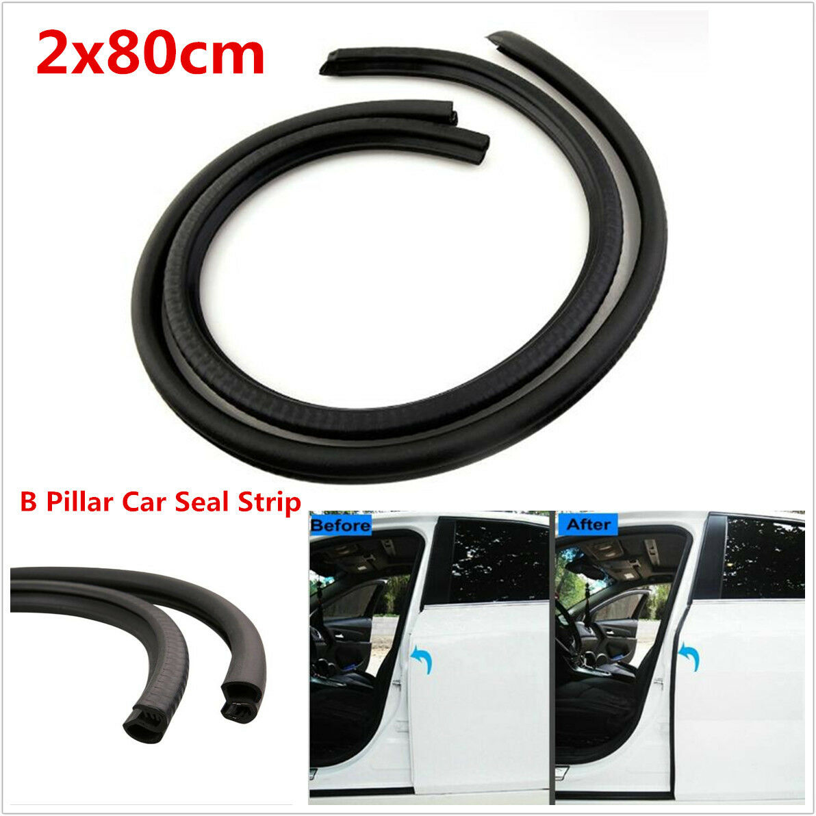 2x B Pillar Auto Car Door Front Rear Edge Trim Seal Strip Rubber Sealing Strips
