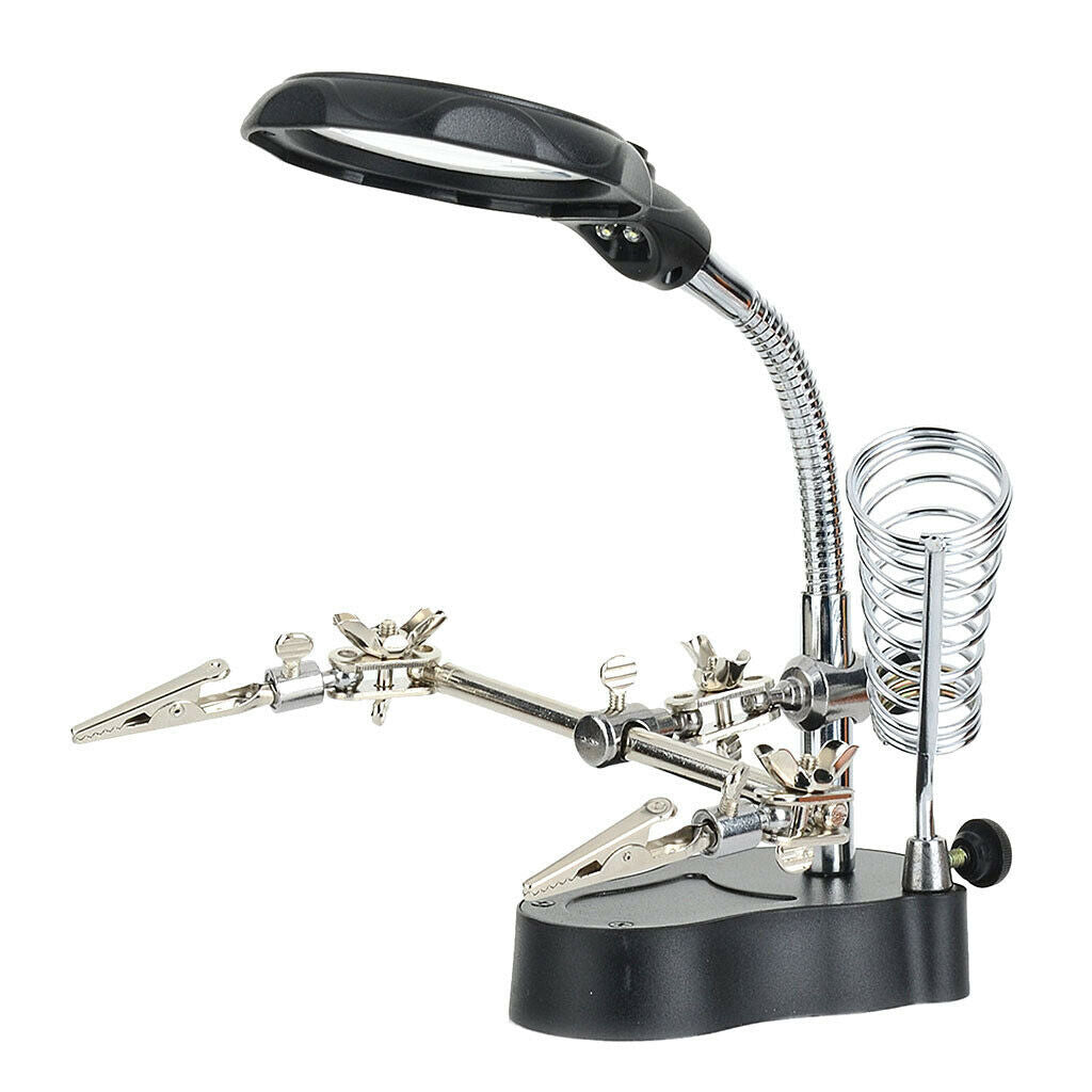 LED Magnifying Glass Stand Hand Free Repair Soldering Station with Clip