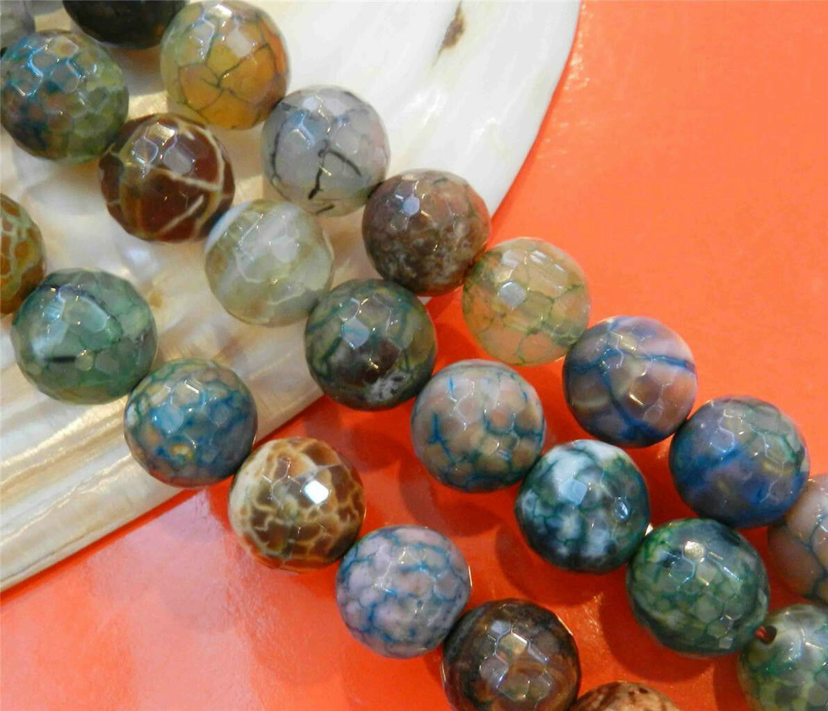 14mm Faceted Multicolor Dragon Veins Agate Gems Round Loose Beads 15"AAA