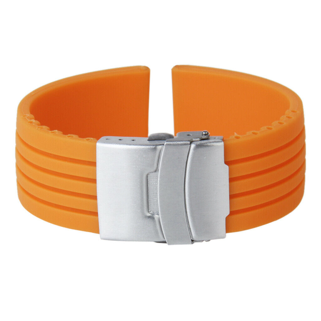 2 Mens Womens Silicone Rubber Watch Strap Band Deployment Buckle Bracelet 22mm