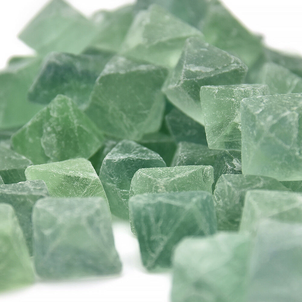 Natural Clear Blue Green Fluorite Single Crystal Octahedron Rough Specimens Lot