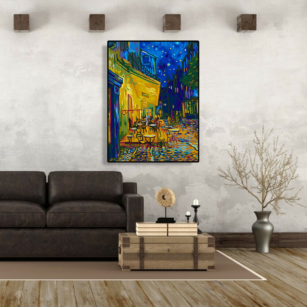 Frameless DIY Night Street Painting By Numbers Kit Hand Painted Oil Picture @