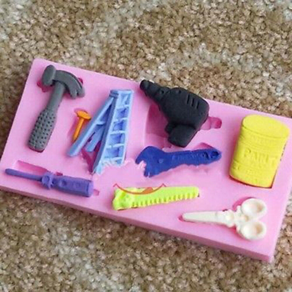 silicone cake fondant mold topper hammer spanner tools diy baking moulds US