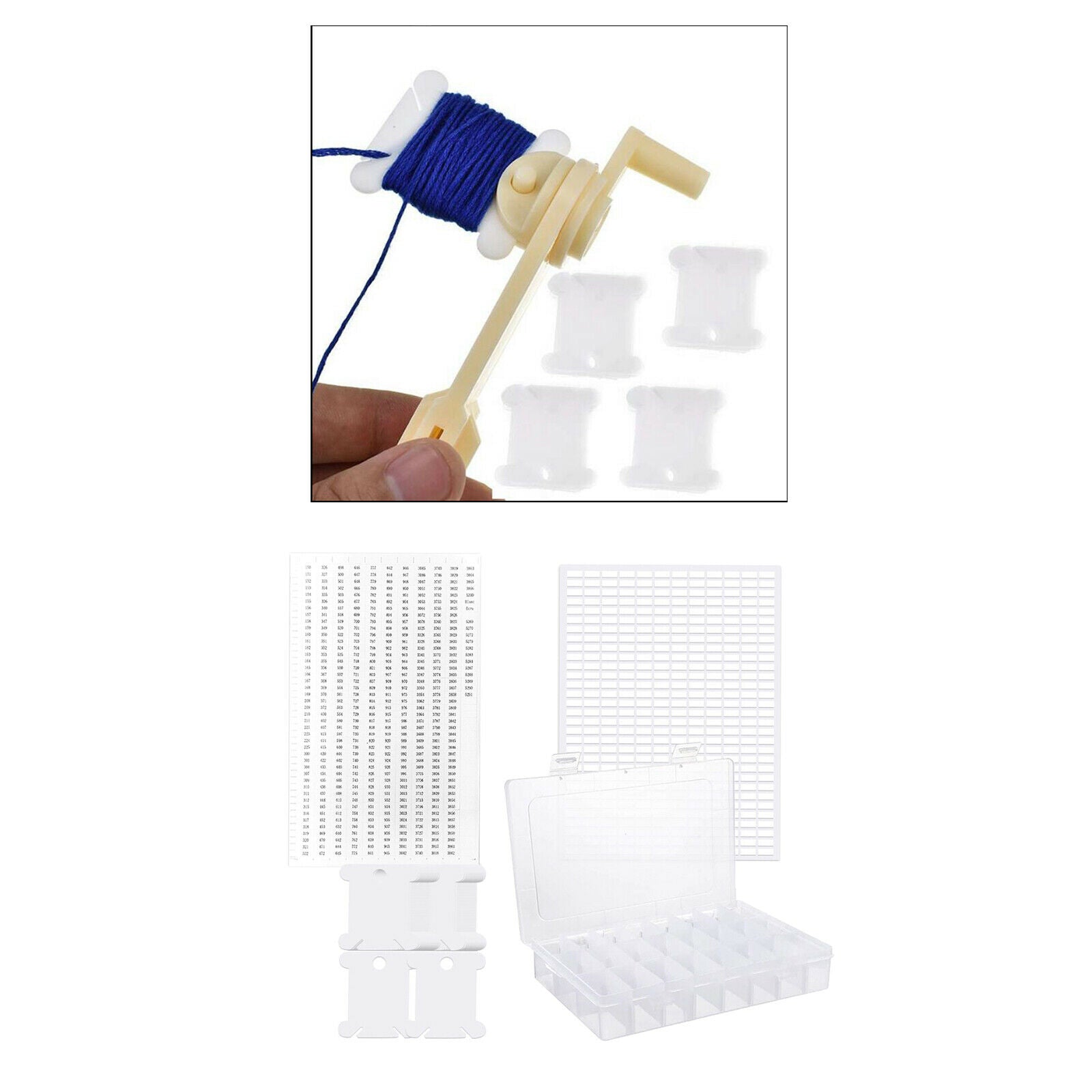 150pcs Plastic Floss Bobbins w/ 24Grids Cross Organizer Box Craft Storage