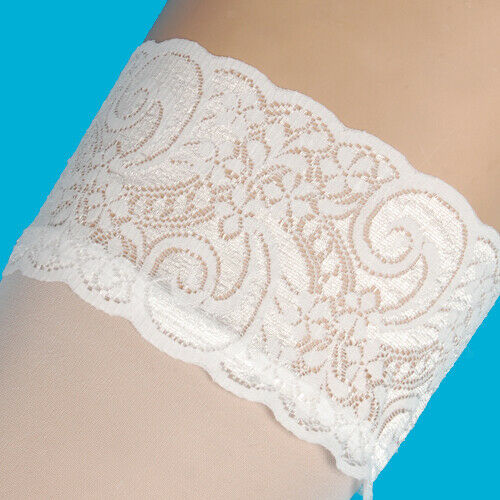 White Sheer Lace Top Thigh High Stockings