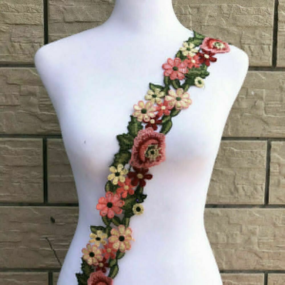 1 Yard Flower Leaves DIY Lace Trim Ribbon Applique Embroidered Sewing Craft Xmas