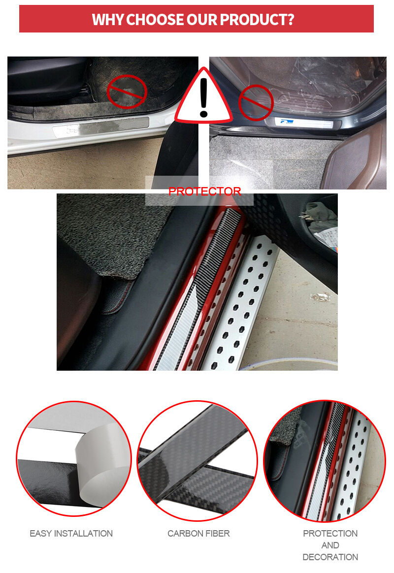 Real Carbon Fiber Door Sill Scuff Plates for Auto Car Door Panel Step Protector