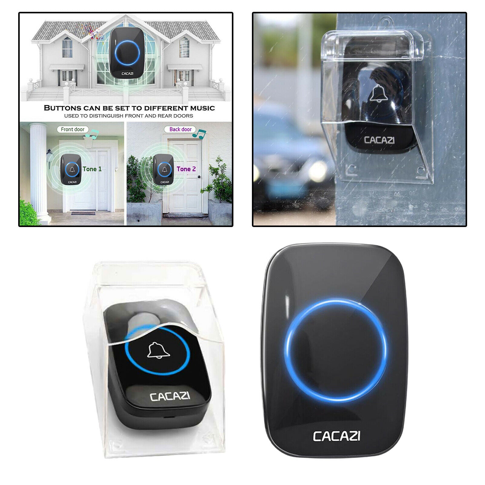 Wireless Door Bell Transmitter Kit Waterproof for Home Office UK Black
