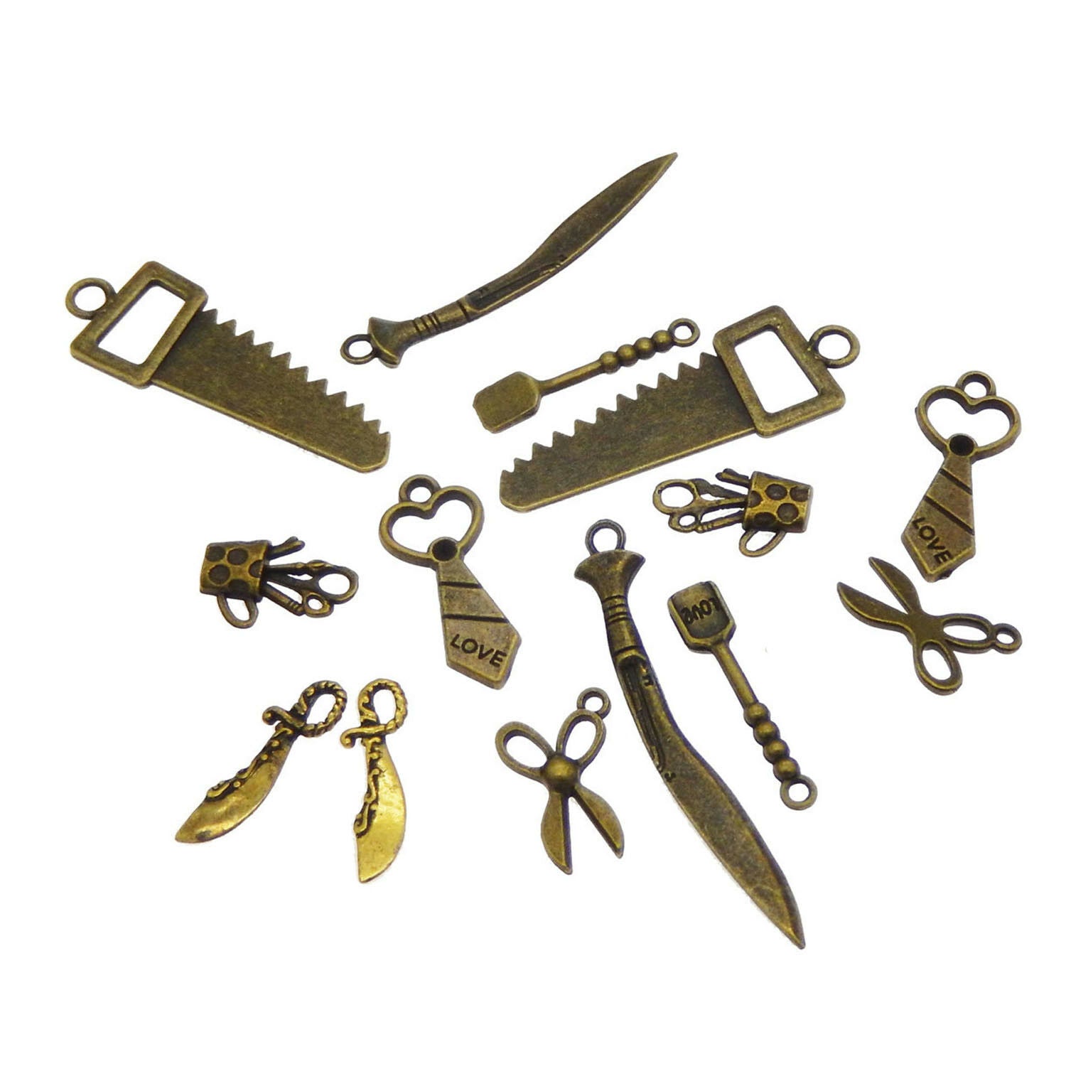 16 Mix Antiqued Bronze Dad Tool Charm Alloy Hardware Assortment Keychain Pendant