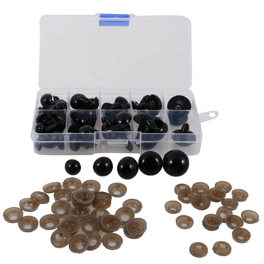 12-20mm Black Safety Eyes For Teddy Bear Animal Puppet DIY Craft 52pcs