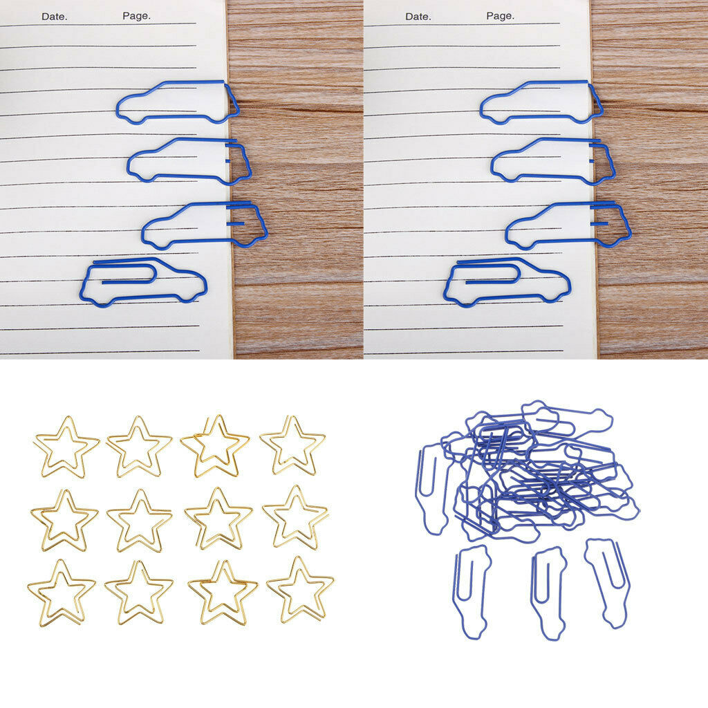 12pcs golden star shape paper clip +20pcs blue car shape marking clips