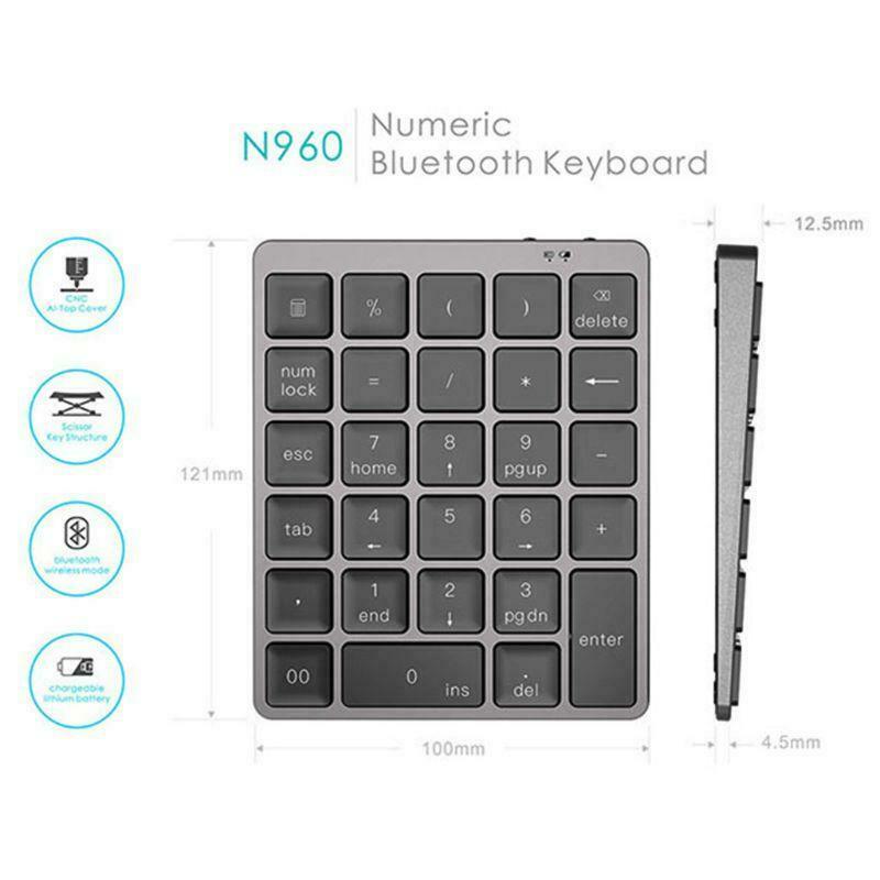 Aluminum Alloy 28 Keys Wireless Bluetooth-compatible Numeric Keypad Ultra-thin