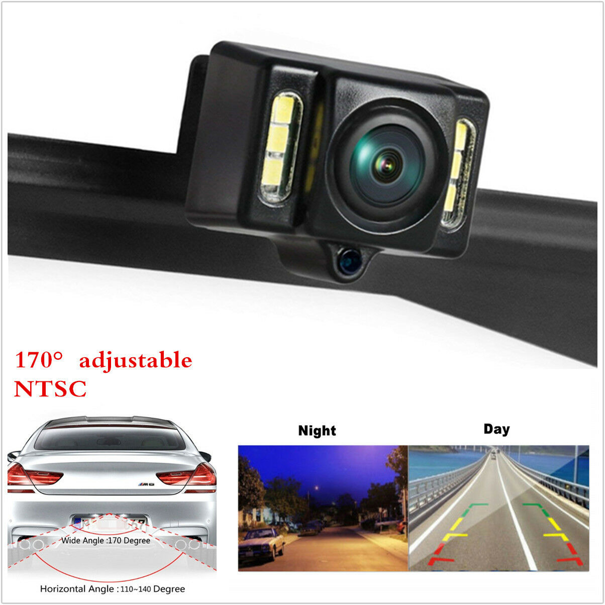 Adjustable Car Rear View Reverse Backup Camera License Plate 6LED