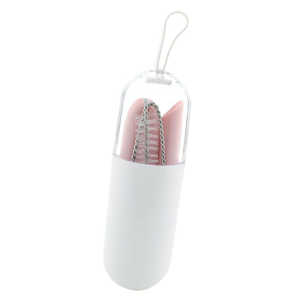 Collapsible Silicone Straw Reusable Folding Drinking Straw Pink Straight_A