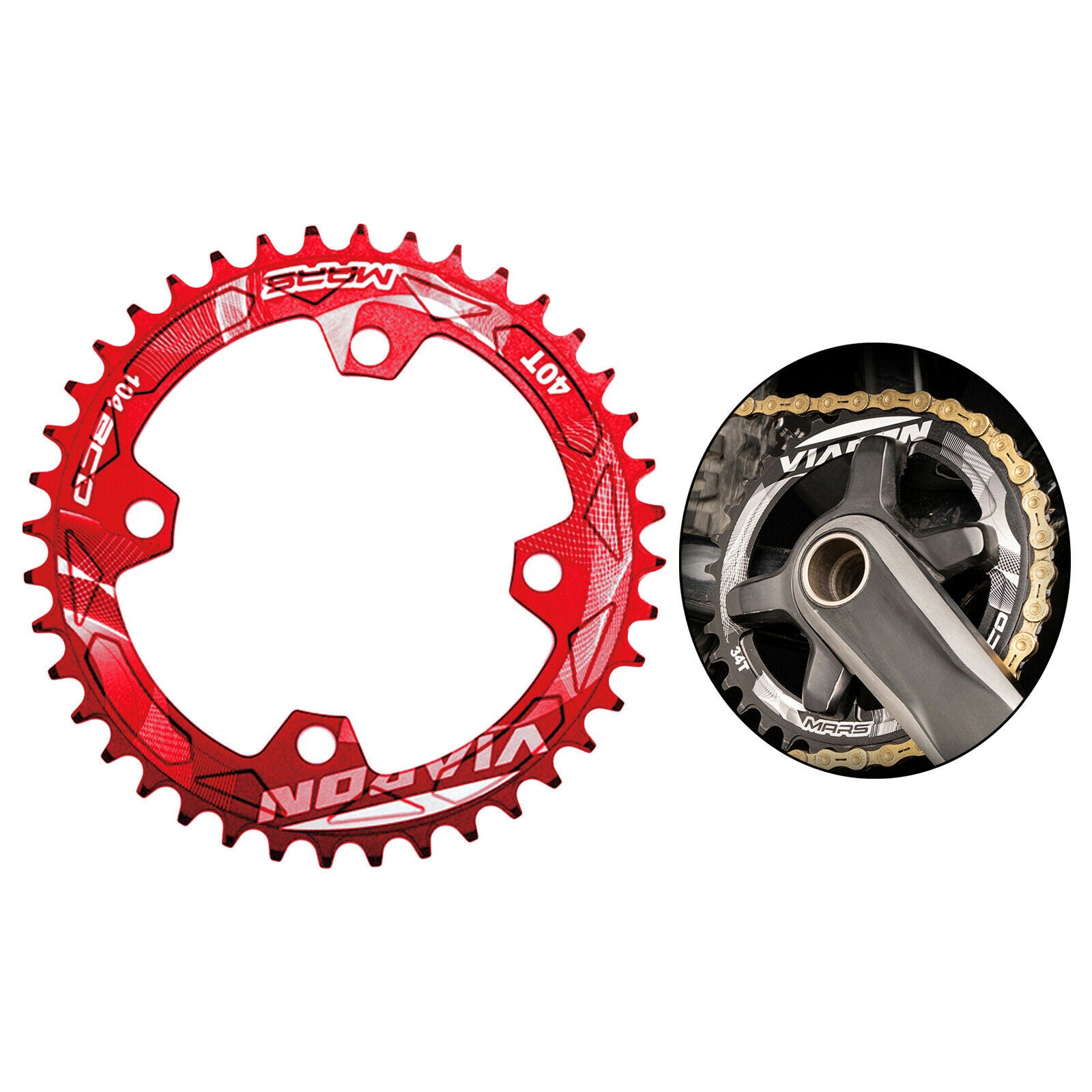 Bike Chainring Road Bicycle BCD104 Replacement Refit Chainwheel Red 40T
