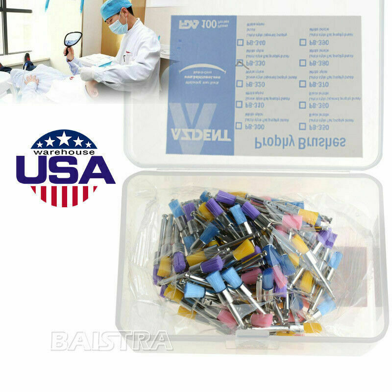 100pzas Tazón de Fuente de Nylon Colorido Dental Cepillo Profiláctico Pulido