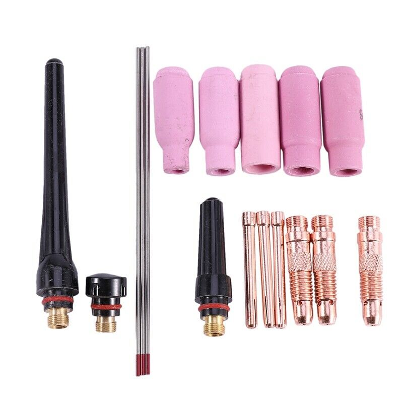 17Pcs Welders Welding Torch Tig Cup Collet Body Nozzle Kit Tungsten Electrode B8