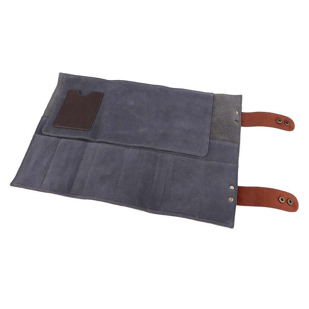 Durable Leather Hair Cutting Scissors Pouch Rolled Bag for Hairdresser Grey