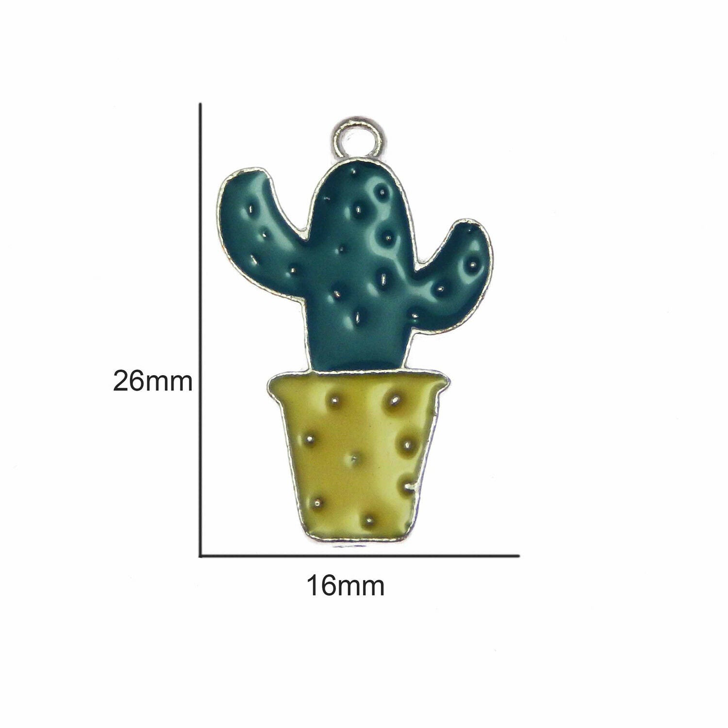 Lot of 10 Enamel Zinc Alloy Cactus Charm Pendant DIY Craft Findings 26x16 MM
