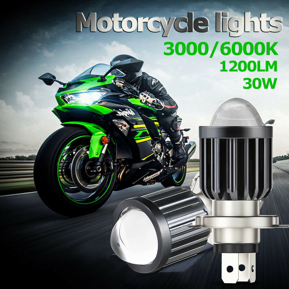 H4 LED Motorcycle Headlight Bulb Projector Lens 3000k Lo Beam 6000k Hi Beam