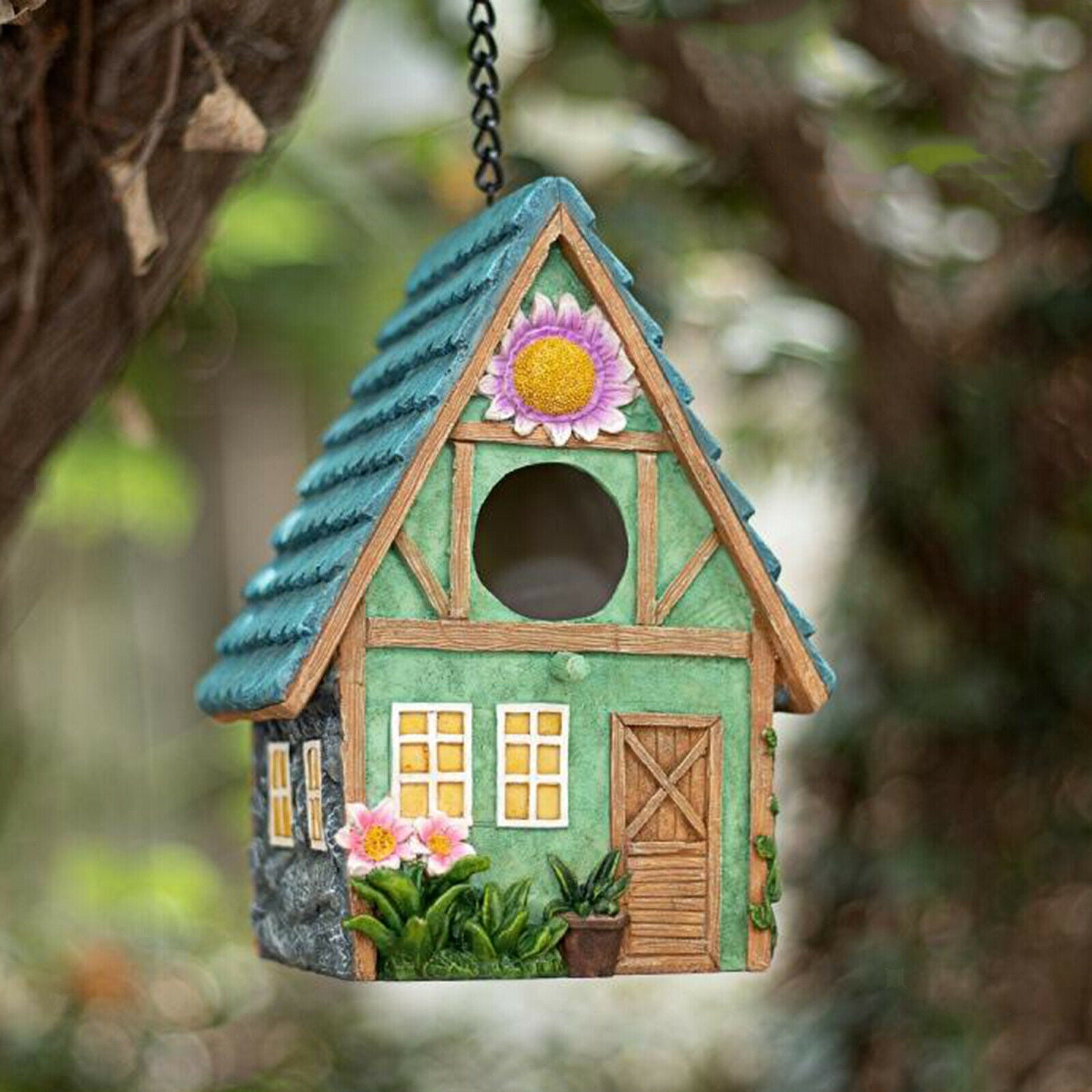 Hand-Painted Hanging Birdhouse Garden Cottages Bird House Outdoor for Small Bird