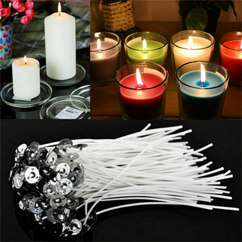 50 Candle Wicks 6 inch Cotton Core Pre Waxed With Sustainers For Candle Making