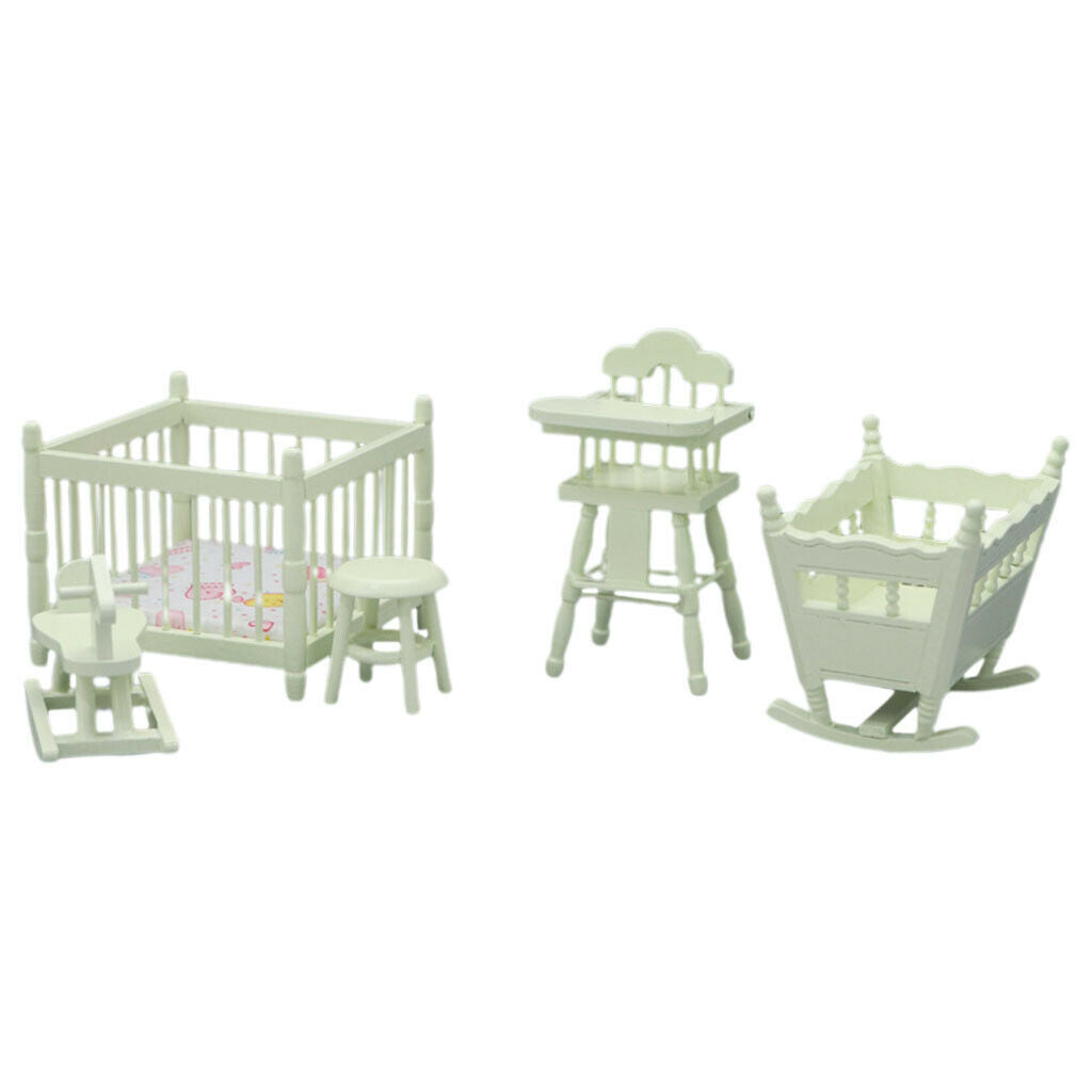 5Pcs 1/12 Mini Wood Bassinet Stool Accessories Simulation Scenery Decor