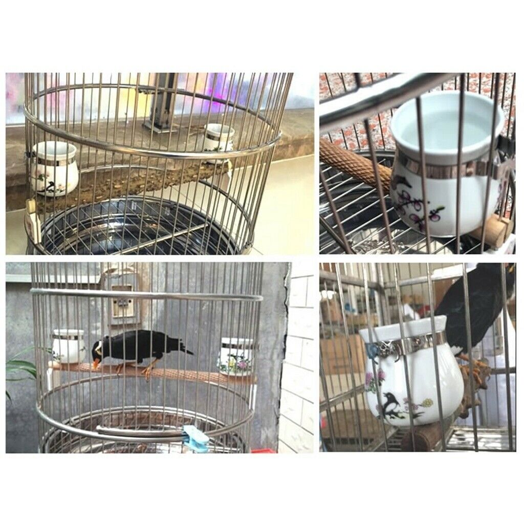 2 x Bird Feeding Cups, Ceramic Food Water Bowls Dish Feeder for Cockatiel Conure