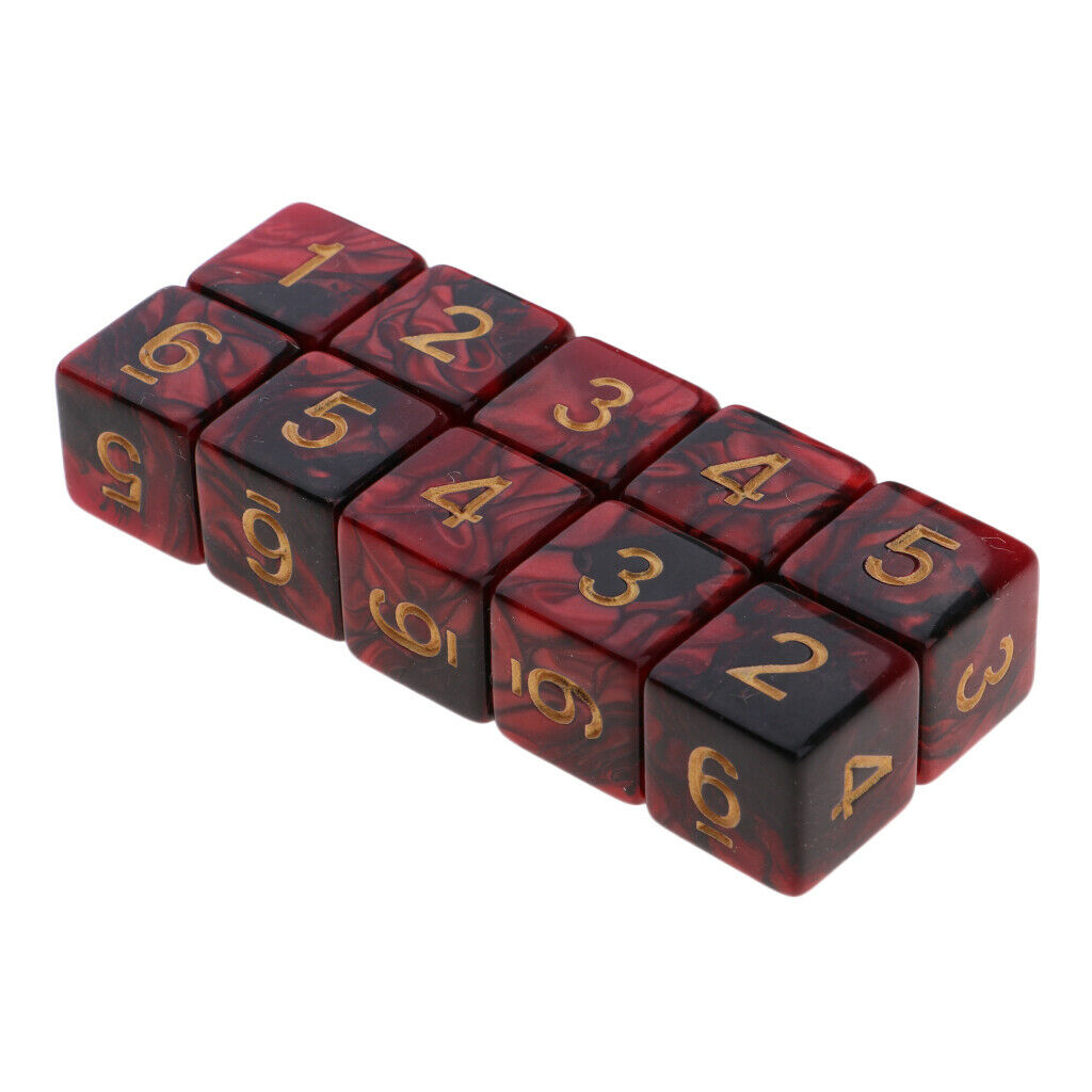 16mm 10Pcs Black&Red Marbling Six Sided Square Dice D6 for Game Supplies