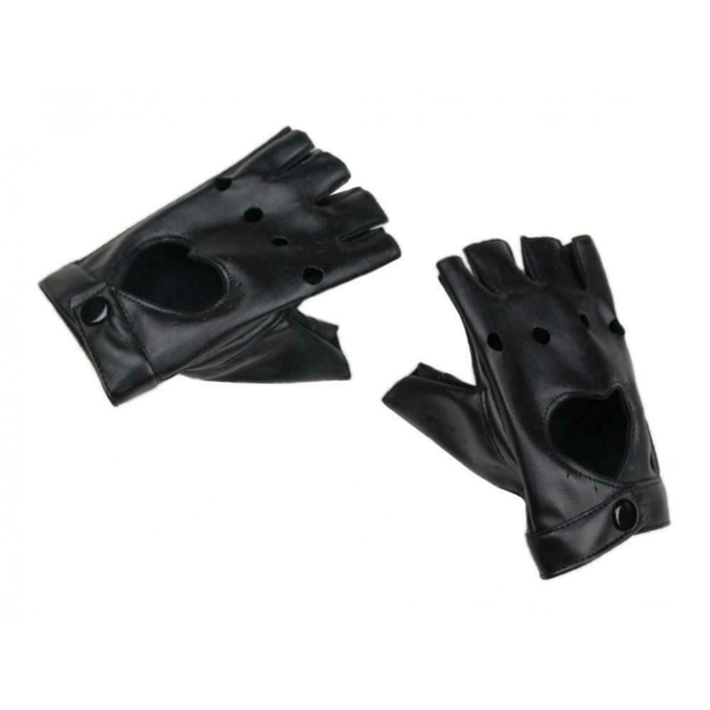2x Trendy Fingerless Gloves Leather Hollow Mitten Punk Rock Driving Gloves