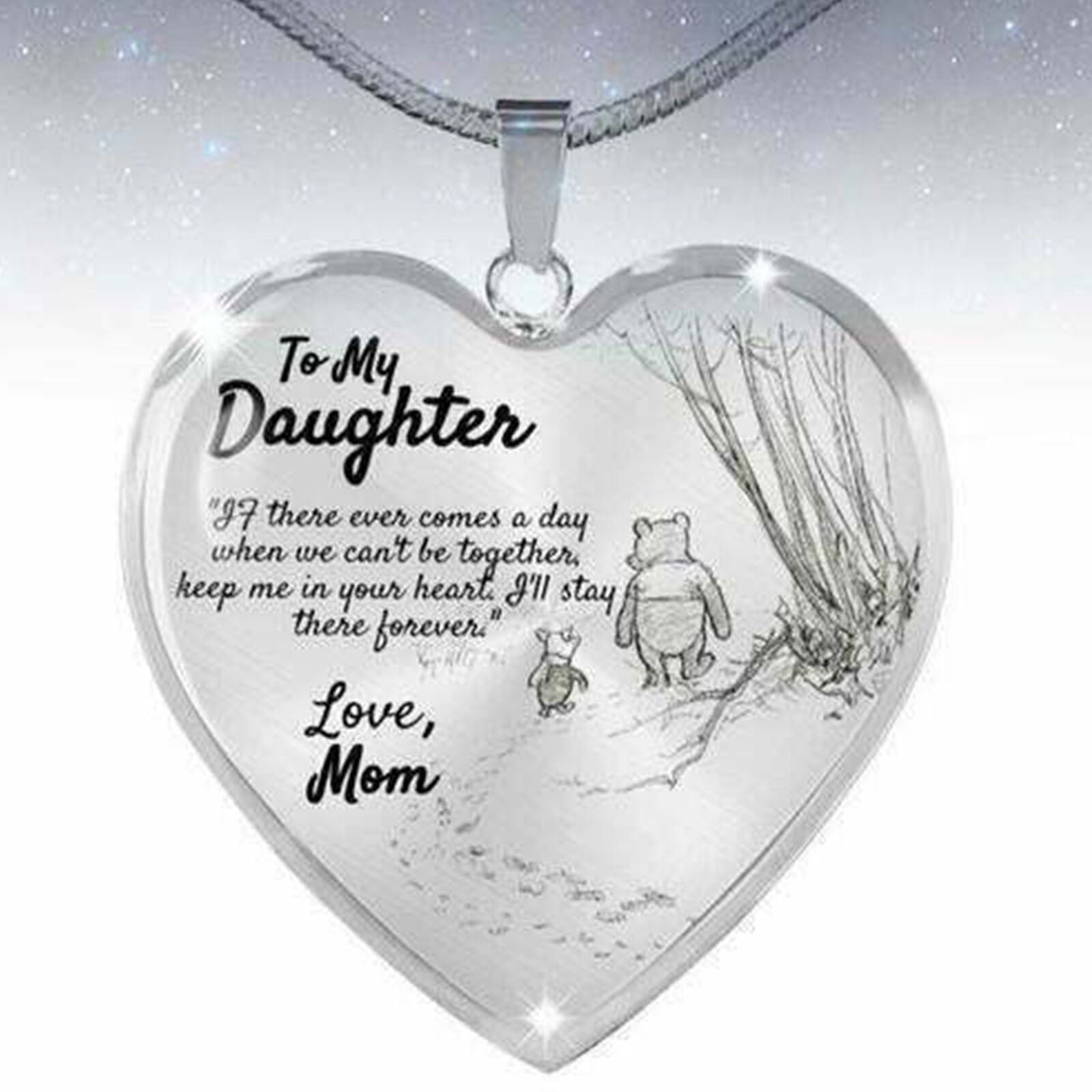 To My Daughter Love Mom Necklace Winnie the Pooh And Piglet Heart