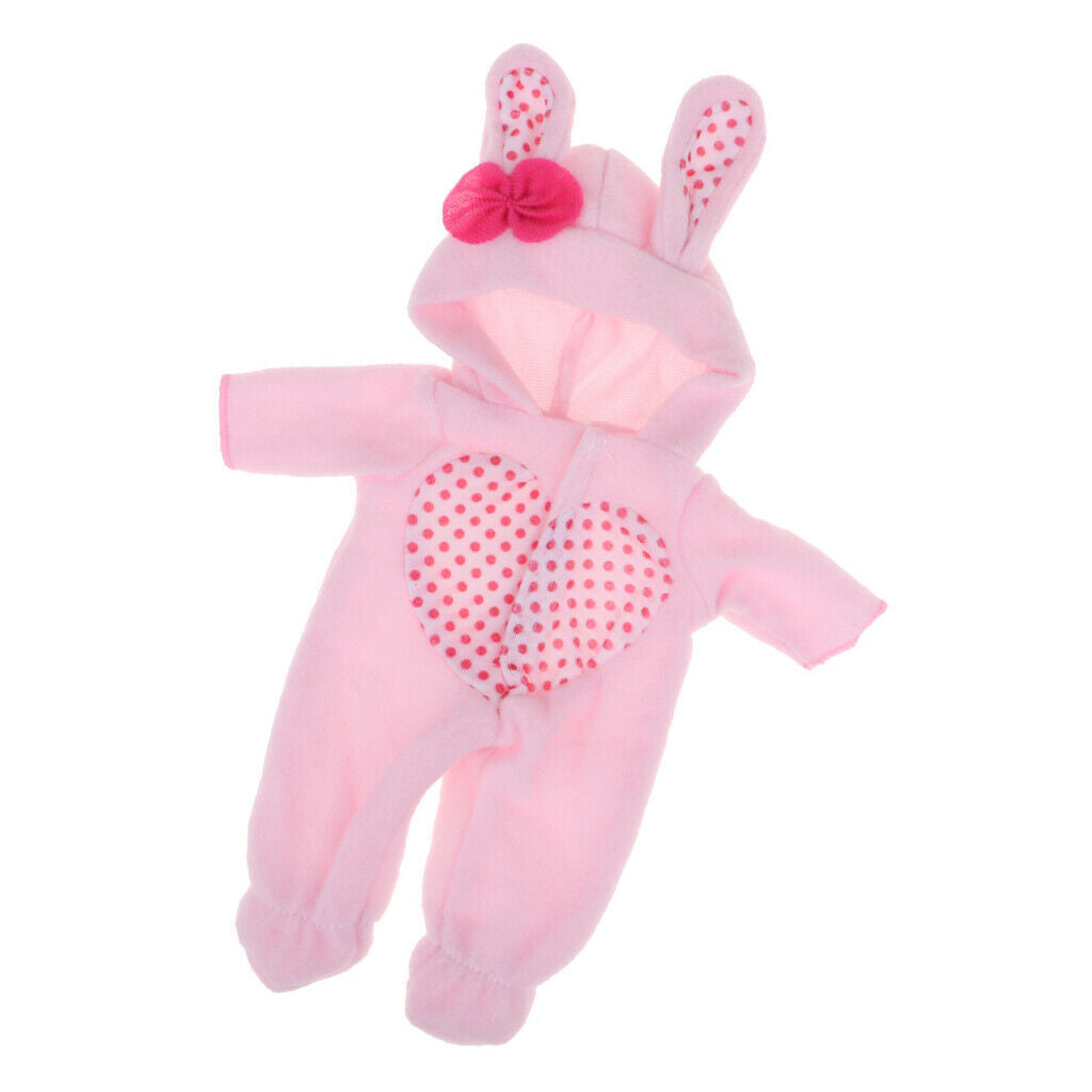 Adorable Heart Pink Rabbit Ear Jumpsuit Hat DIY 9-11inch Reborn Clothes