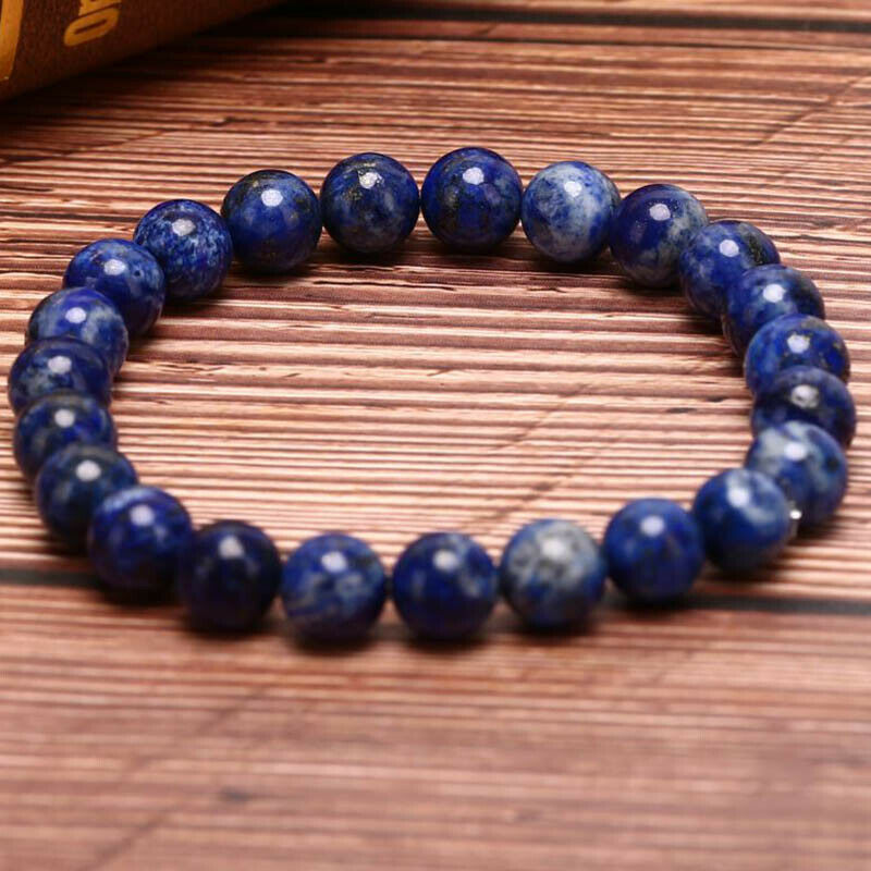 Natural 8mm Lapis Lazuli Beads Bracelets Unisex Elastic Bangle Jewelry Gif.l8