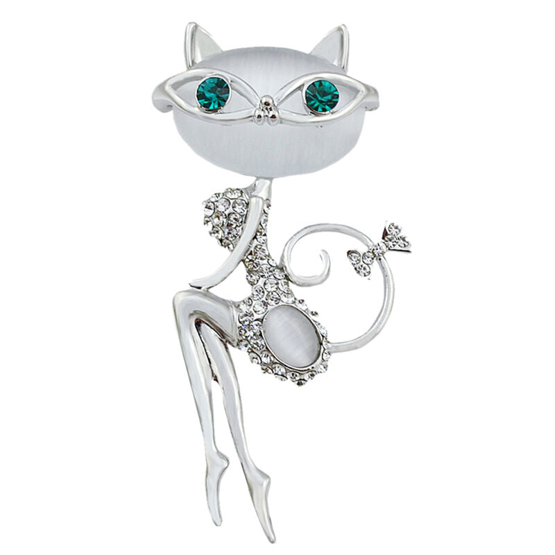 Fancy Opal Rhinestone Crystal Little Cat Brooch Pin Animal Cute Sexy Jewel.l8