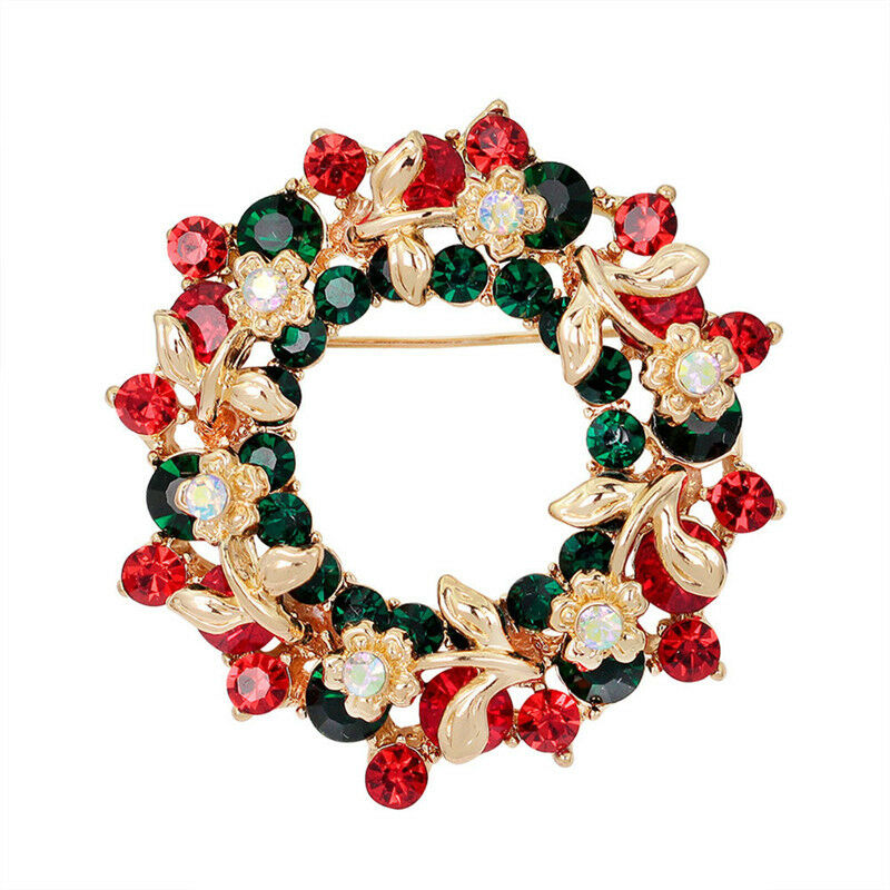 Hot Crystal Jewelry Round Garland Christmas Brooch Pin Party Gifts Santa .l8