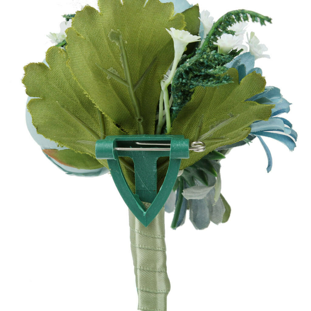 Artificial Wedding Bridal Groom Boutonniere Corsage Flower Brooch Pin Blue