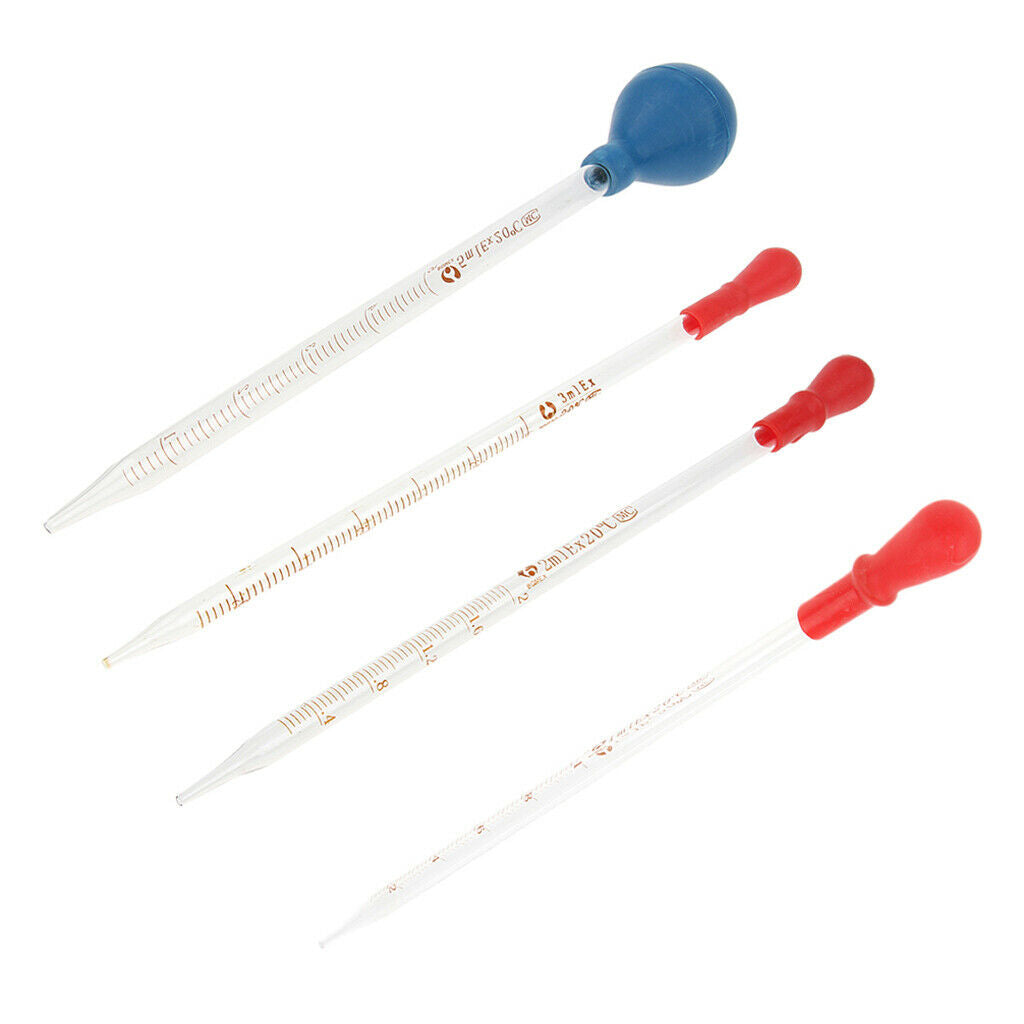 4 PCS 1ml 2ml 3ml 5ml Glass Pipette with Rubber   Lab Chemistry Dropper School