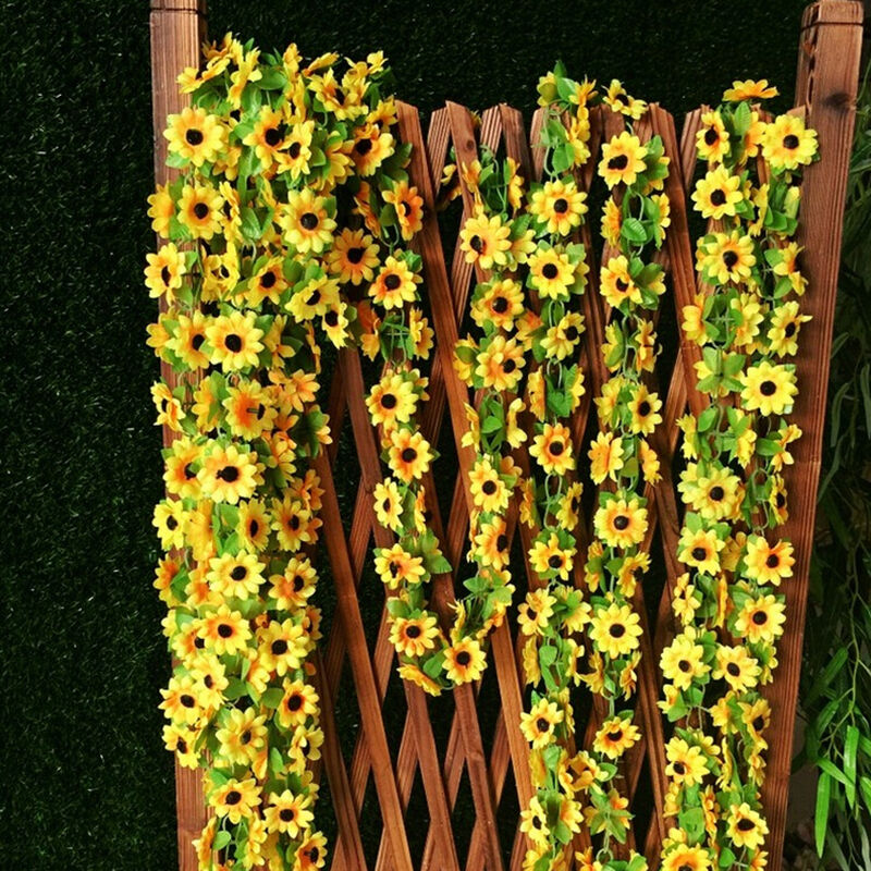 1Pcs Artificial Sunflower Garland Silk Flower Vine Wedding Fence Decorati.l8