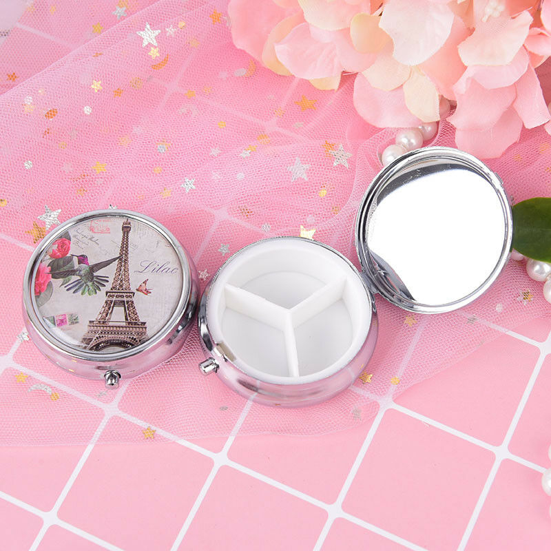 metal folding pill case medicine organizer pill box makeup storage contain.l8