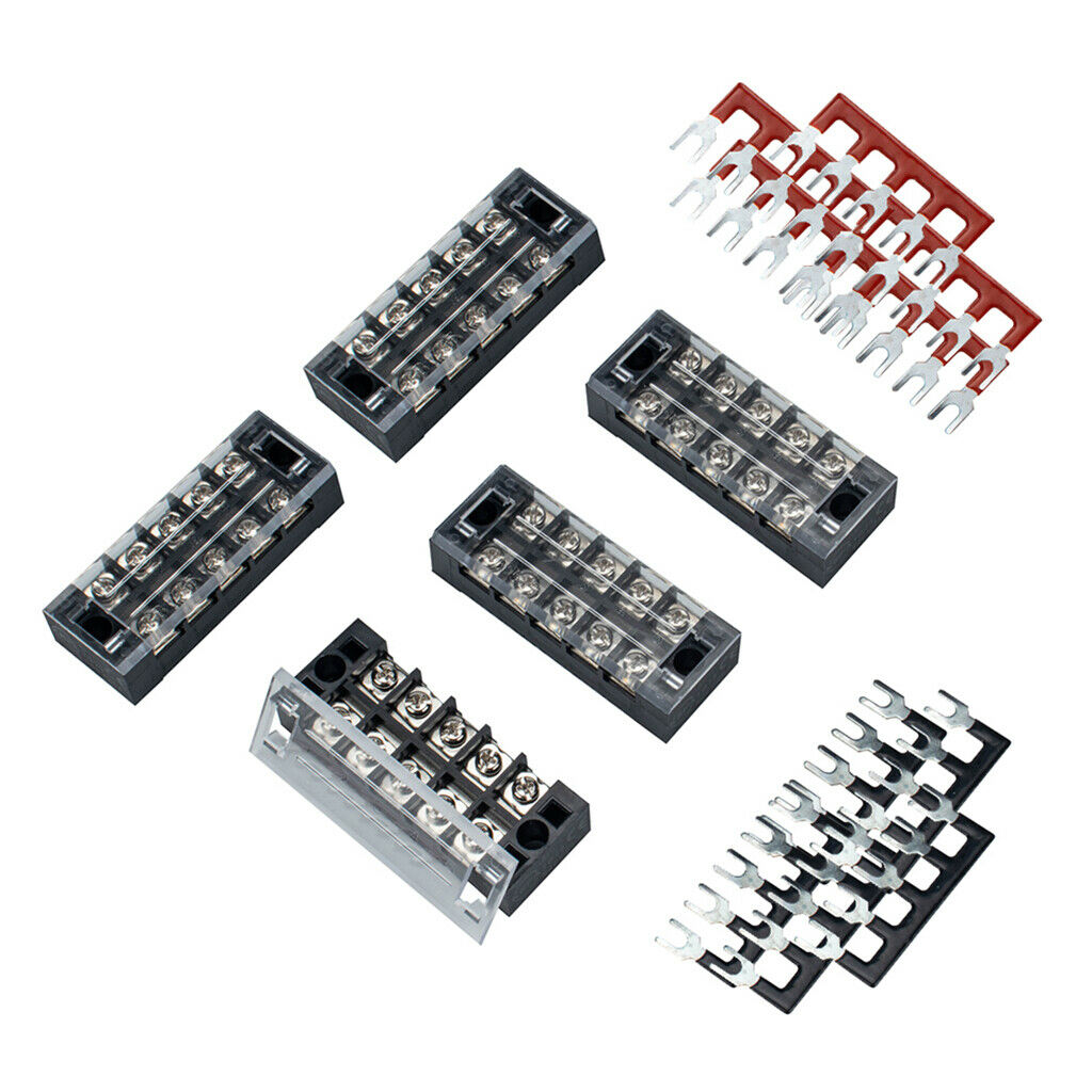 5 Positions Screw Terminal Strip Blocks 600V 25A Pre Insulated Red/Black