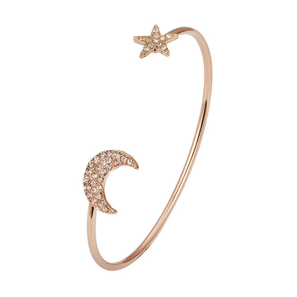 4Pcs Fashion Open Bracelets Delicate Star Moon Heart Rhinestone Bangle Set