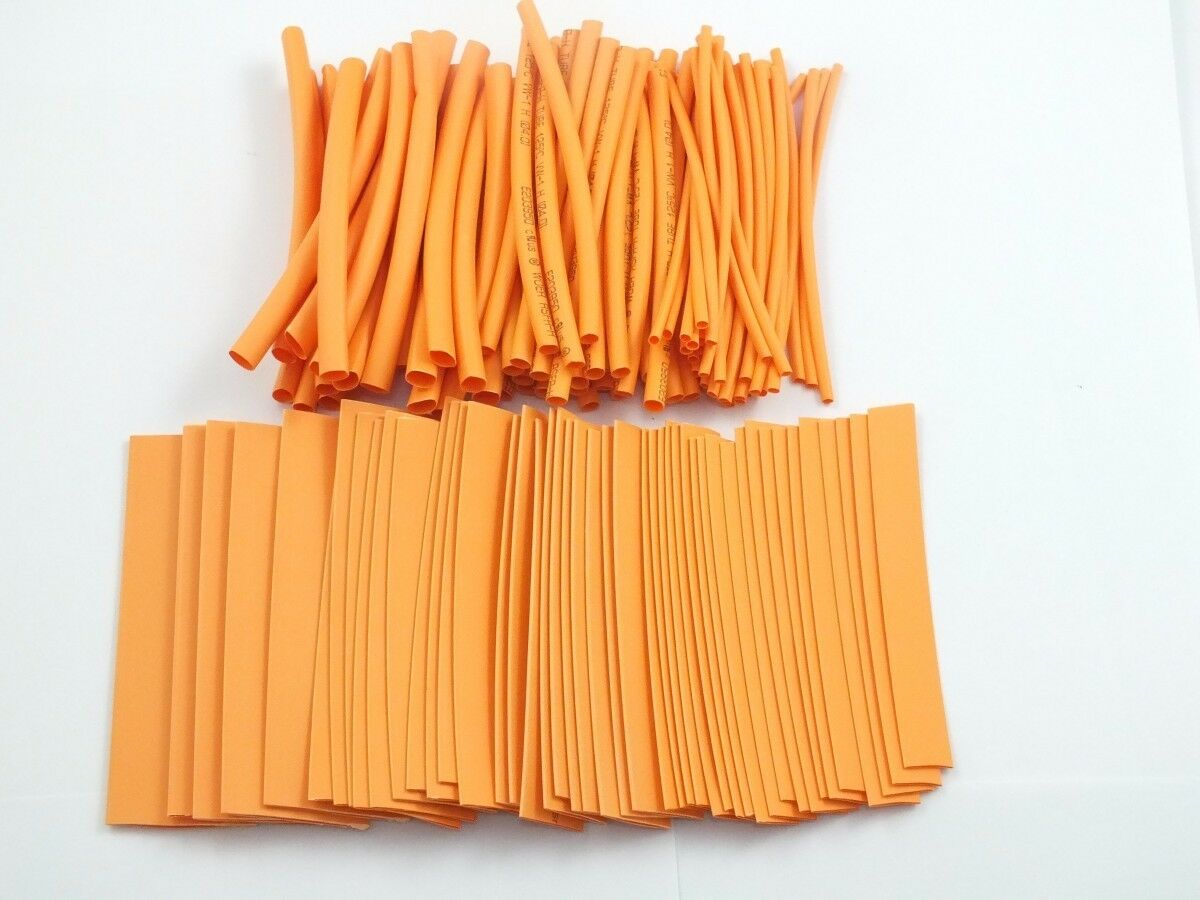 135PCS Pro-kit 4" shrinkable ratio 2:1 Heat Shrink Tubing Sleeve 7 Sizes Orange